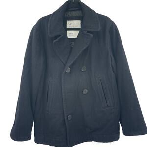 American Eagle Women Wool Blend Five Button Black Pea Coat